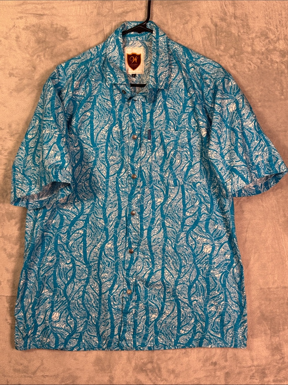 Woodin Hawaiian Blue Short Sleeve Button Up Shirt Size XL